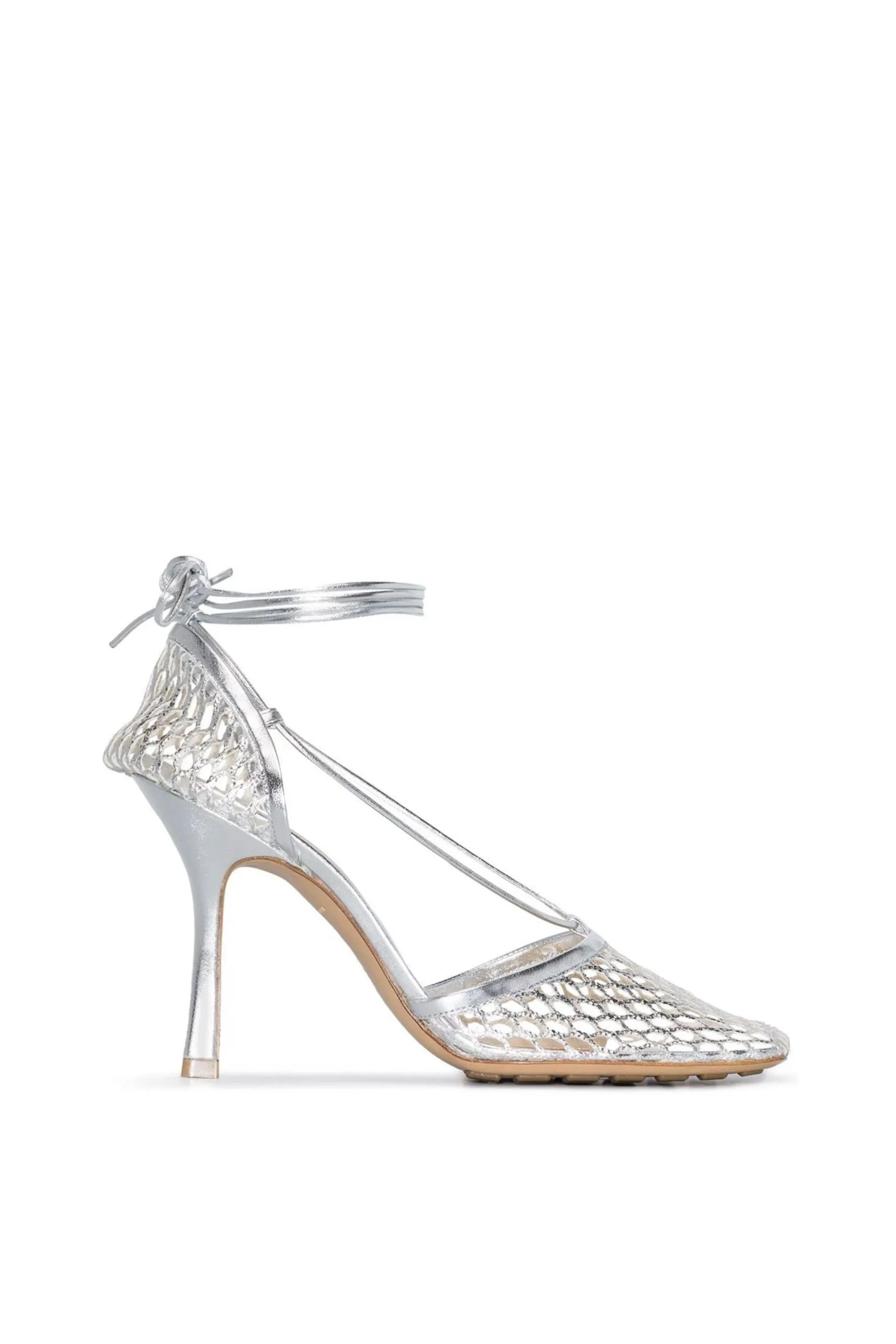 Sandali Stretch in Rete e Pelle Argento