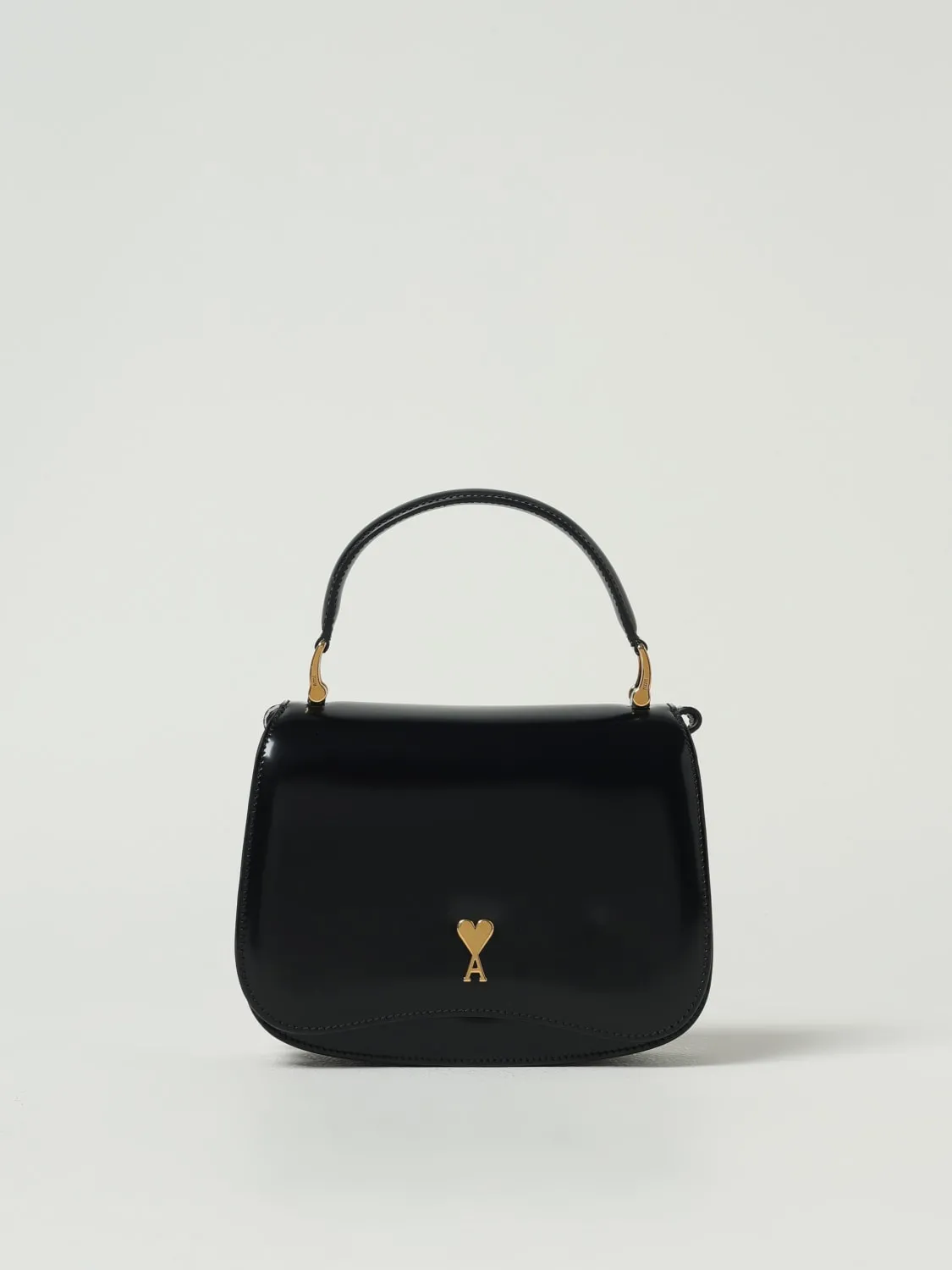 Borsa a tracolla in pelle lucida con logo Ami Paris