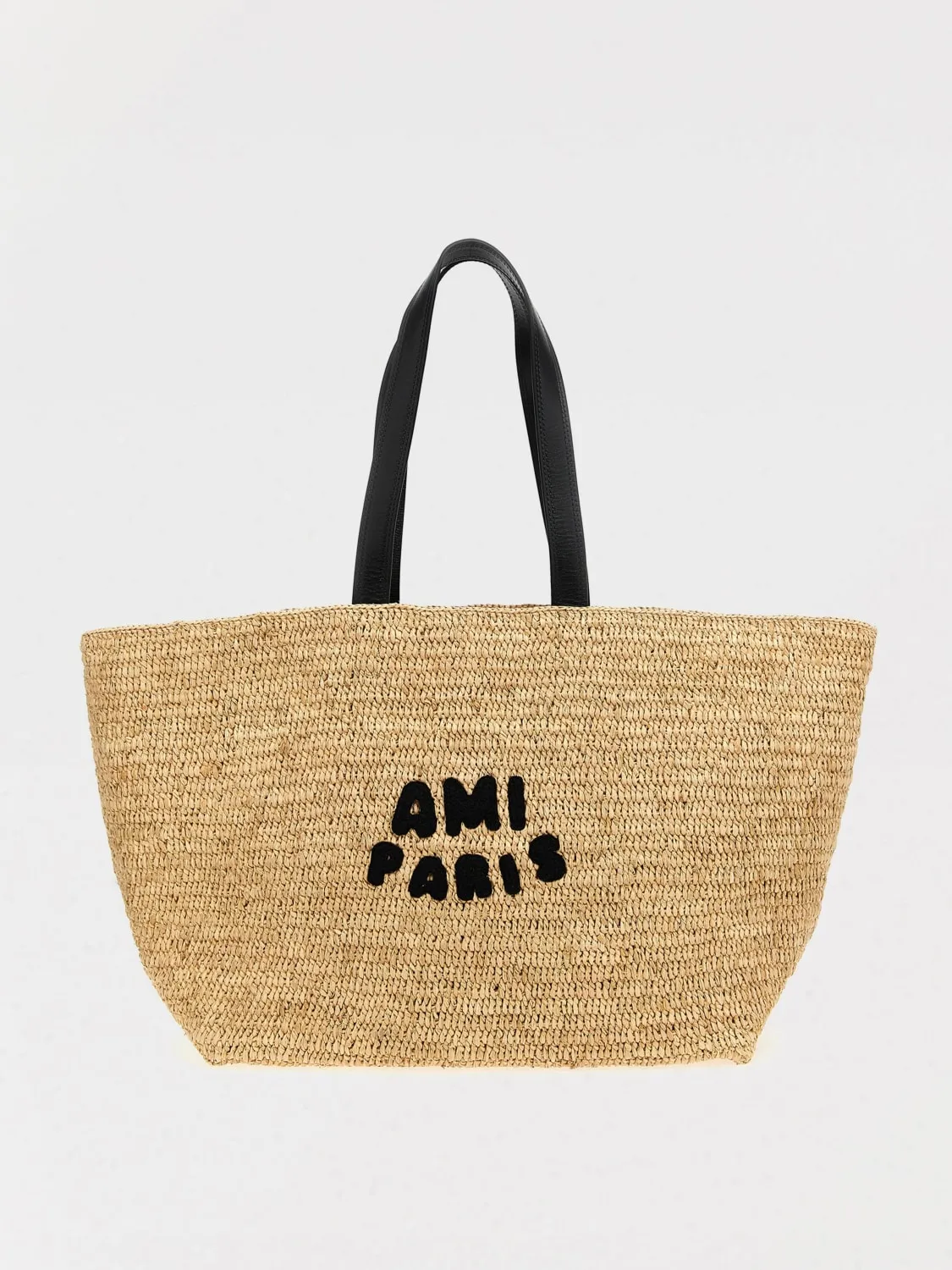 Borsa a spalla in rafia con logo Ami Paris