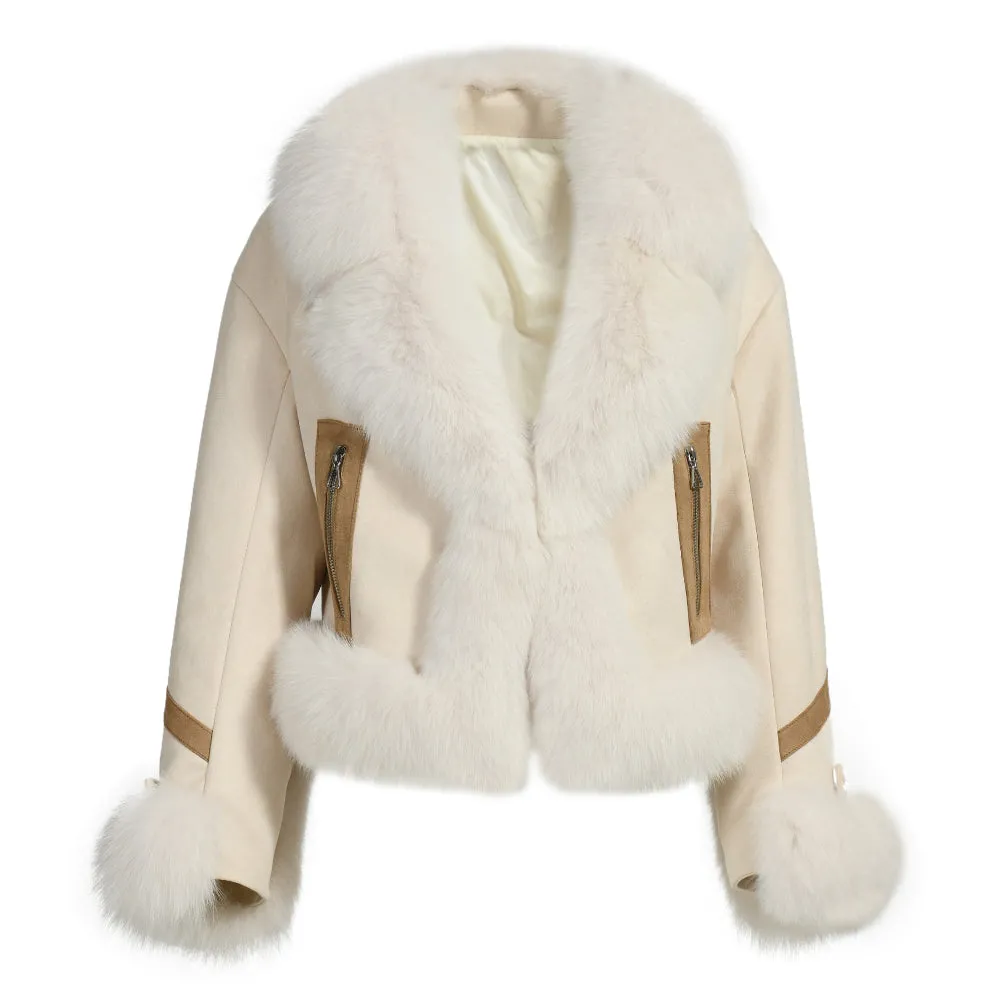 Giacca Rossella in Pelle Scamosciata Bianca