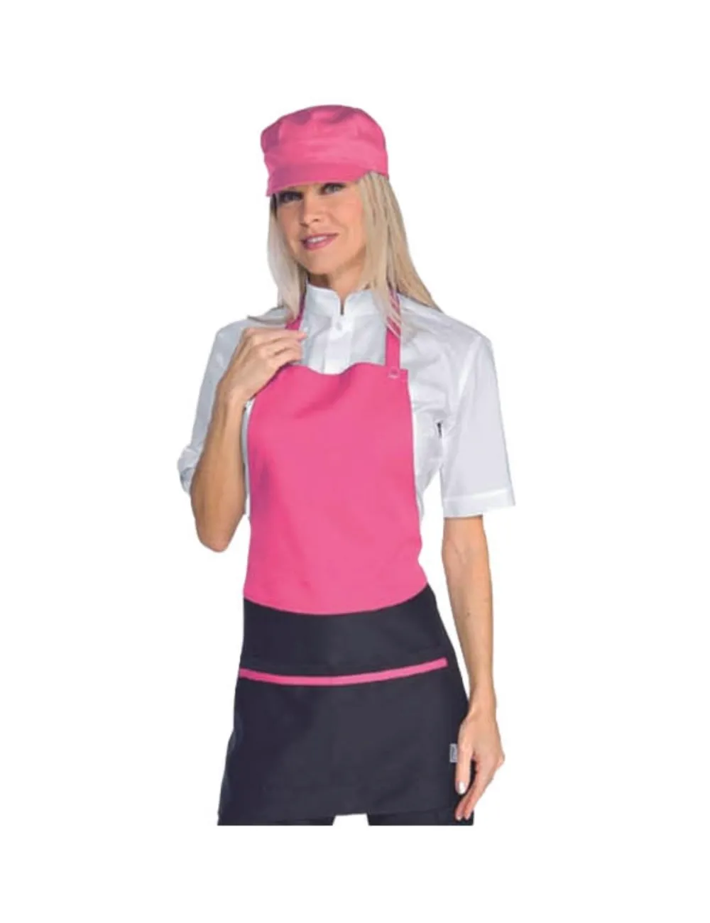 Delantal rosa para mujer con peto.