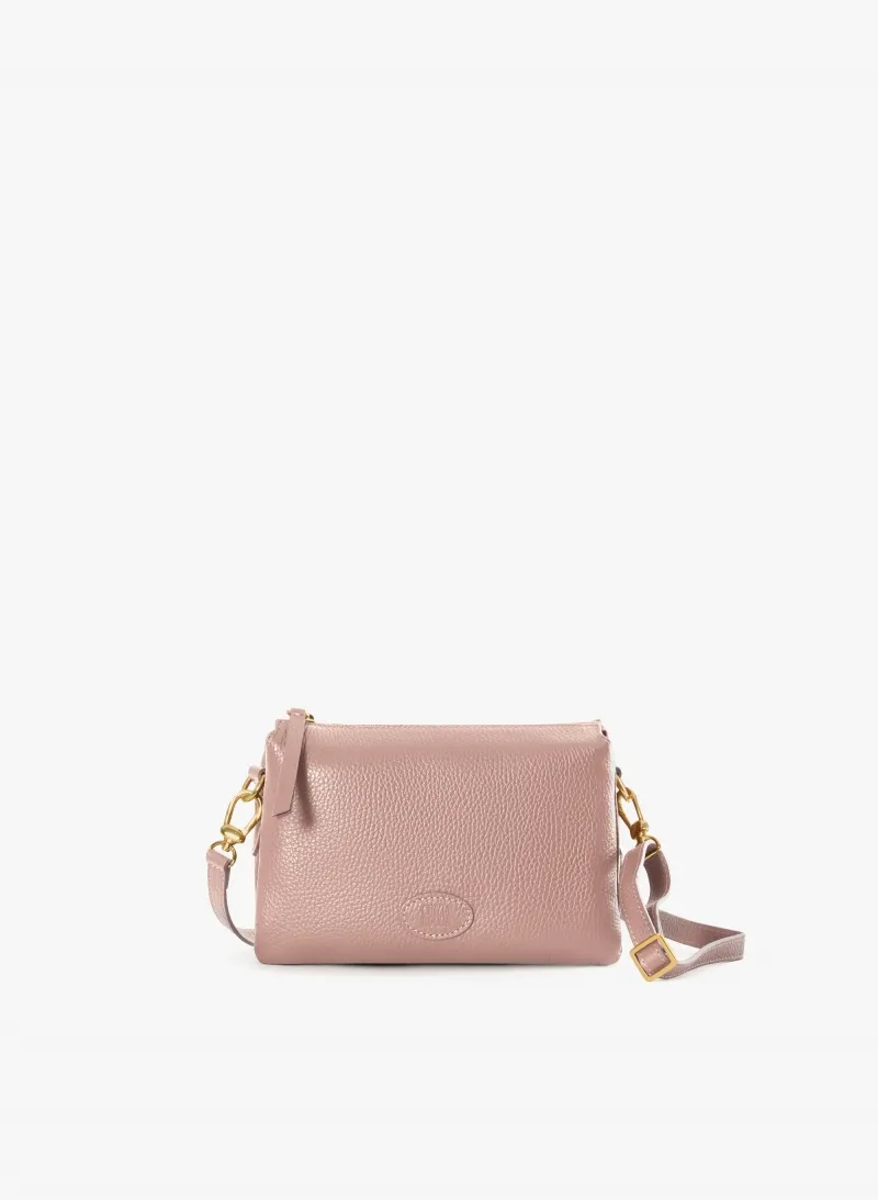 Borsa a tracolla con tre scomparti in pelle rosa