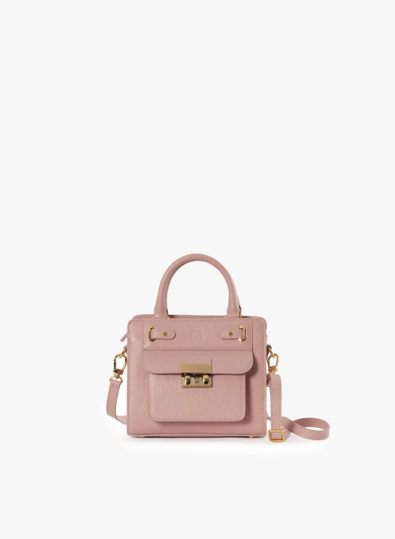 Borsa rigida mini in pelle rosa con chiusura in metallo