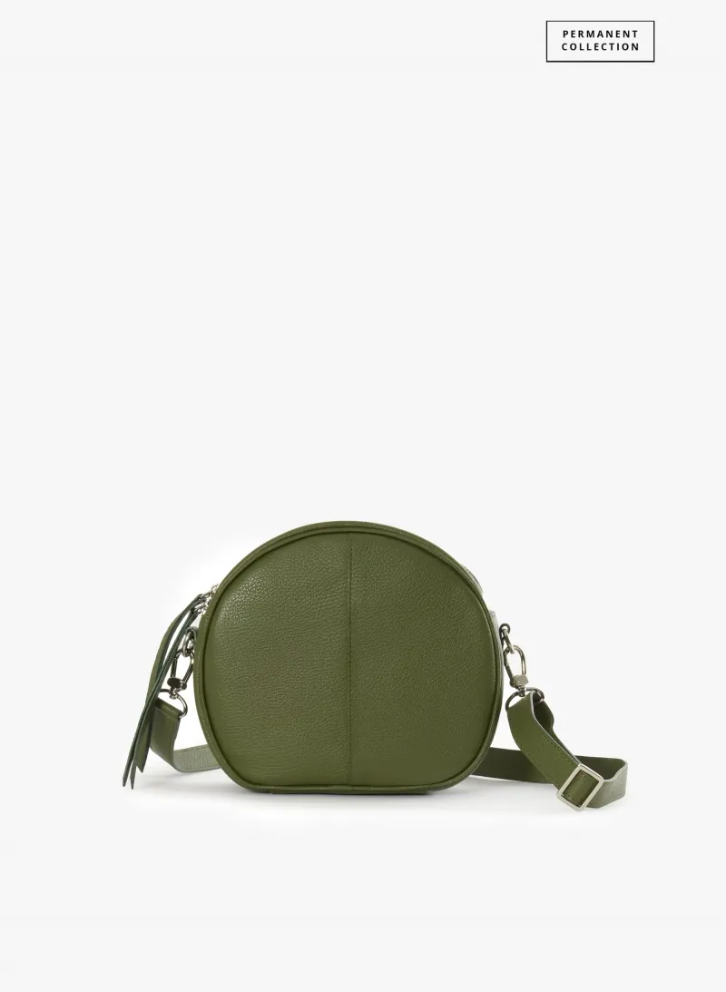 Borsa tonda in pelle in verde militare