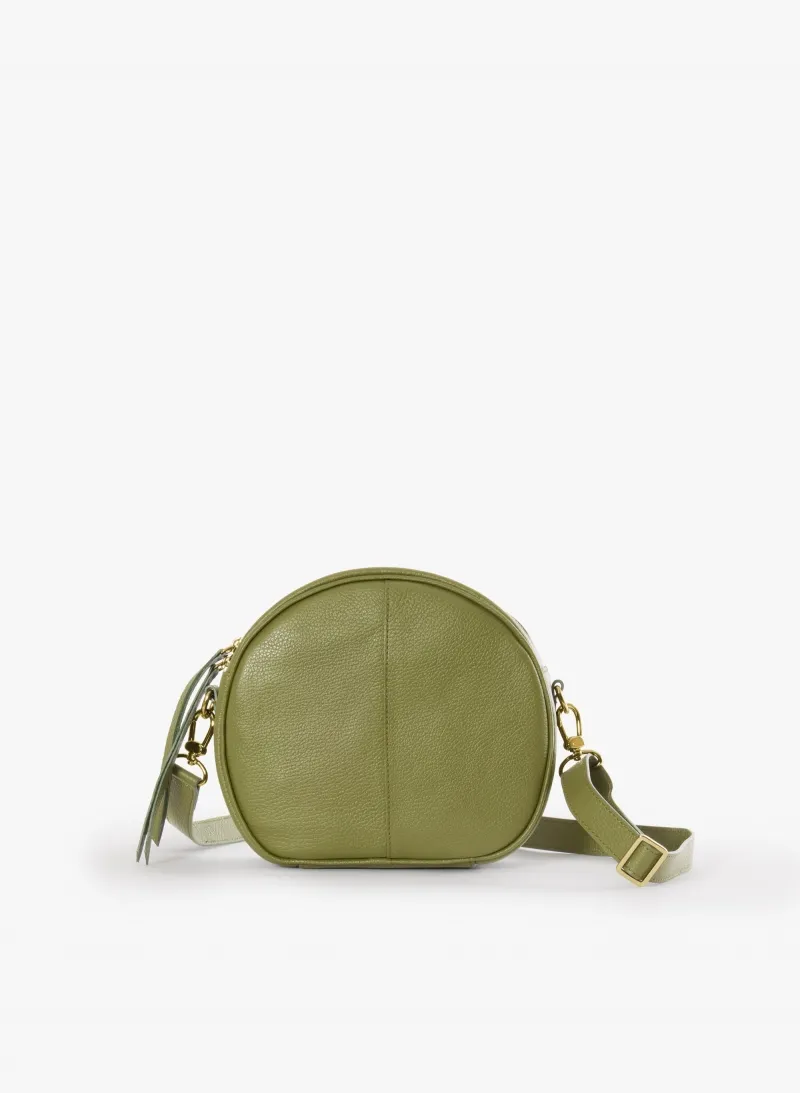 Borsa tonda in pelle verde militare
