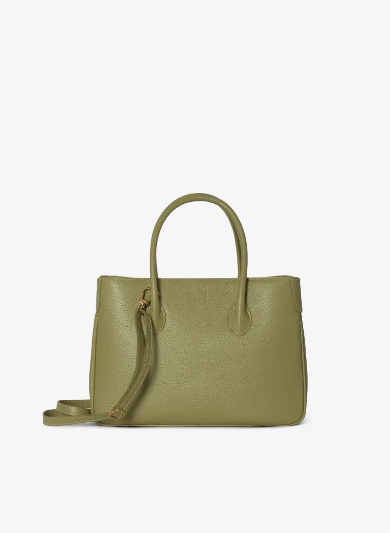 Borsa Tote in pelle verde militare
