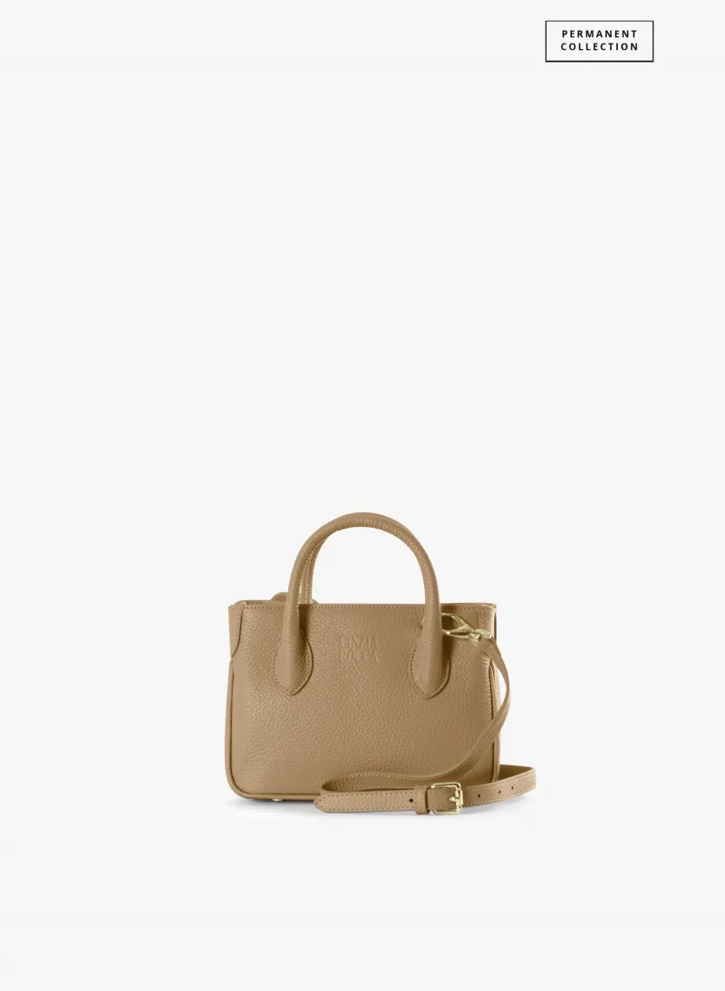 Borsa Tote mini in pelle cammello chiaro