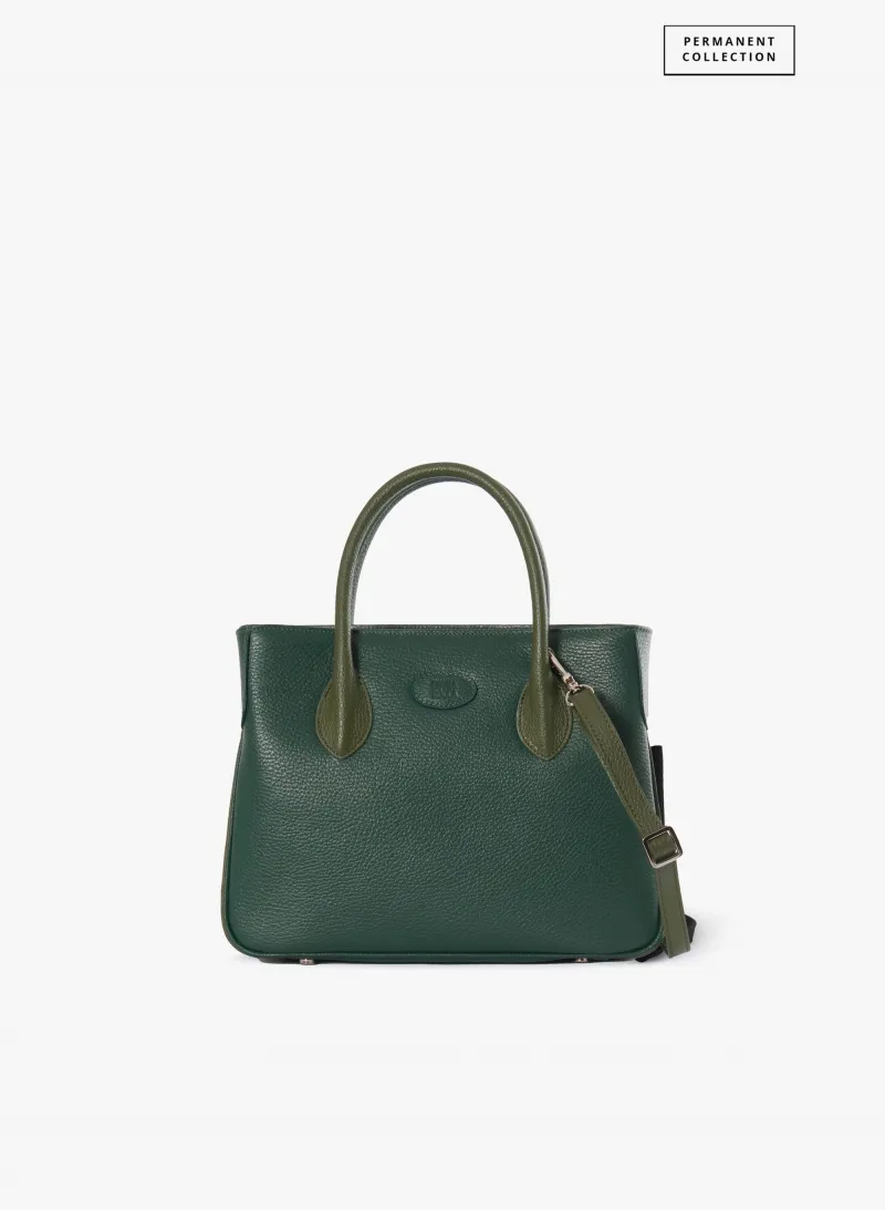 Borsa Tote piccola in pelle bicolore verde militare