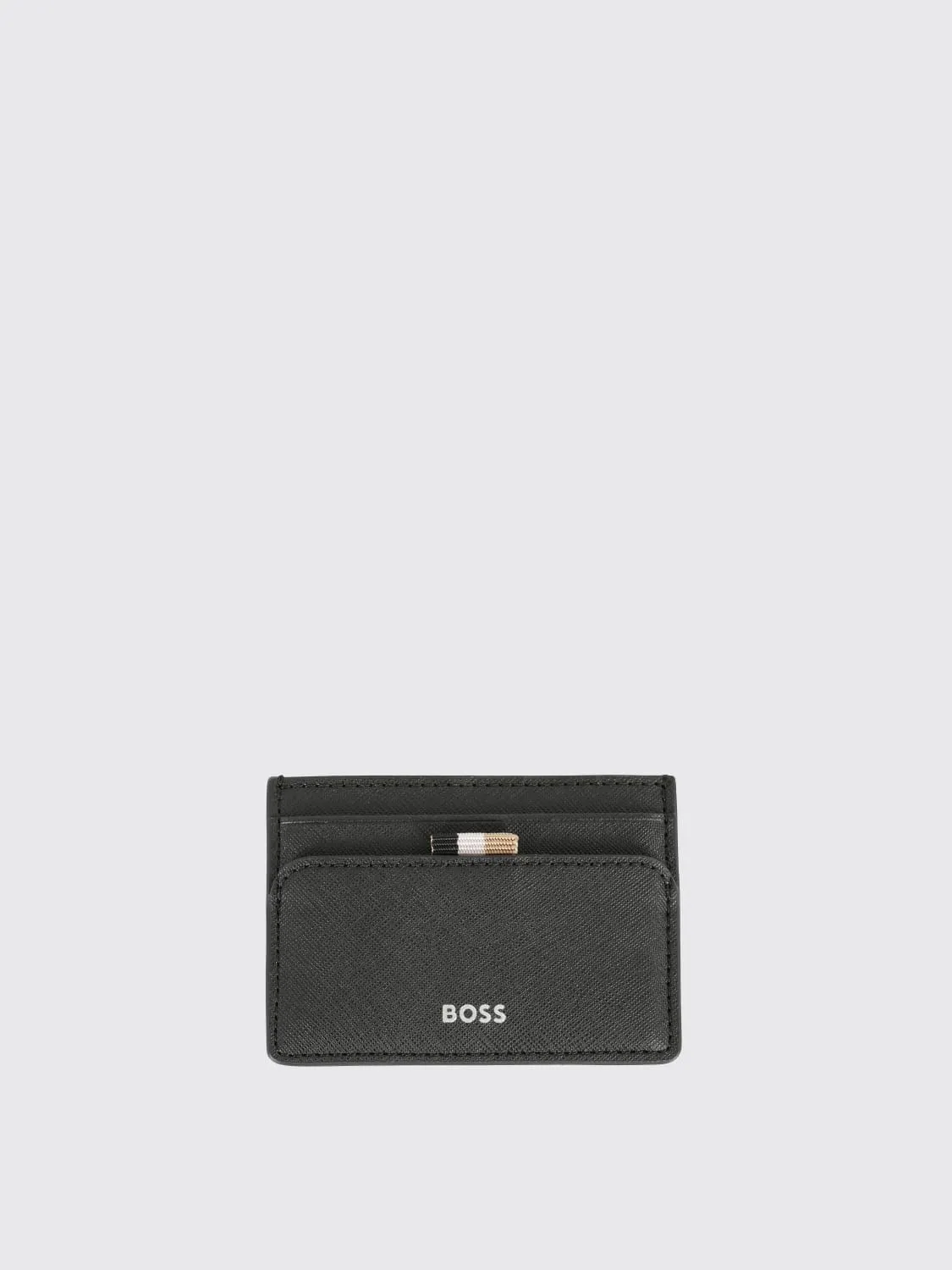 Portafoglio in pelle sintetica saffiano Boss con clip