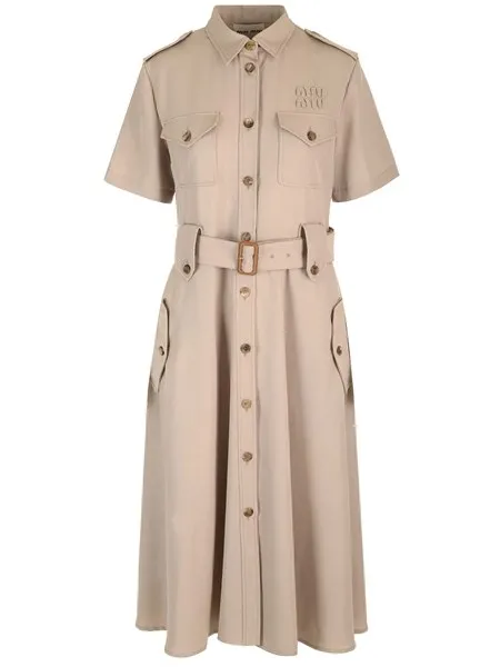 Miu Miu Donna Vestito midi in gabardina di lana