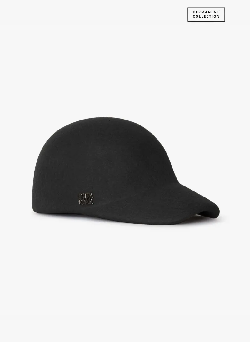Cappello baseball nero in feltro di lana