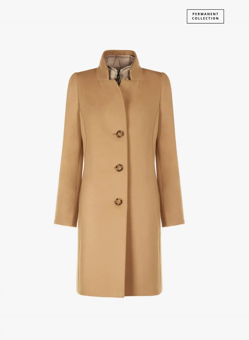 Cappotto cammello in pura lana con pettorina in nylon staccabile