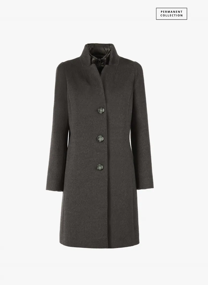 Cappotto grigio in pura lana con pettorina in nylon staccabile