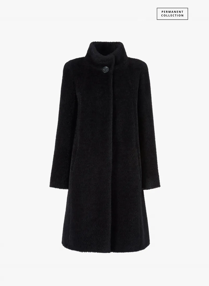 Cappotto nero svasato in lana e alpaca