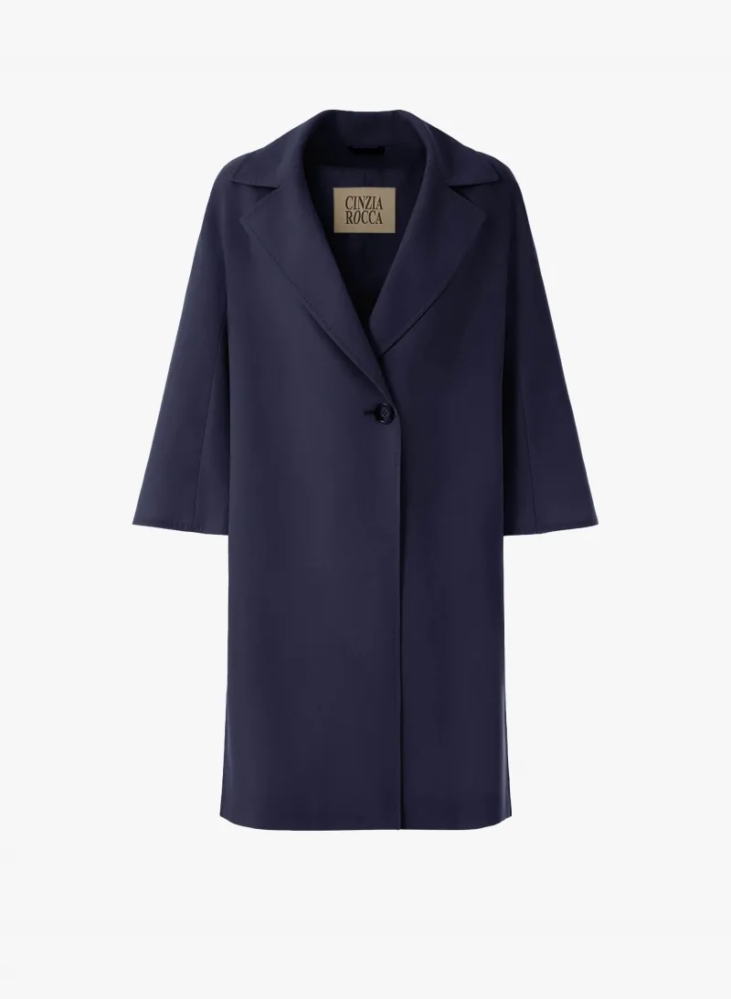 Cappotto un petto e mezzo blu in lana comfort