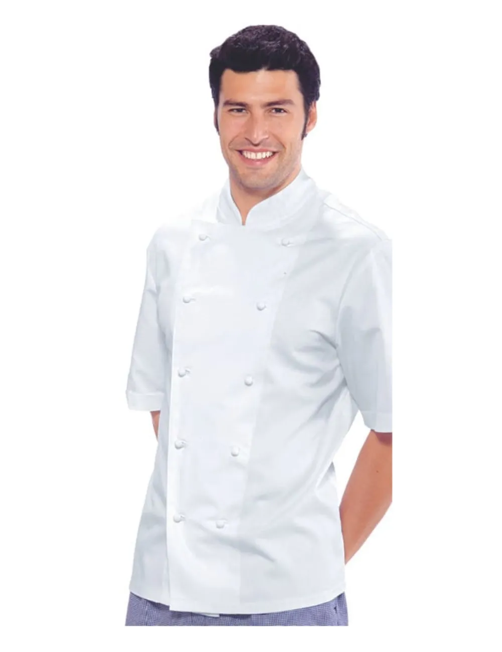 Chaqueta de cocinero blanca de manga corta.