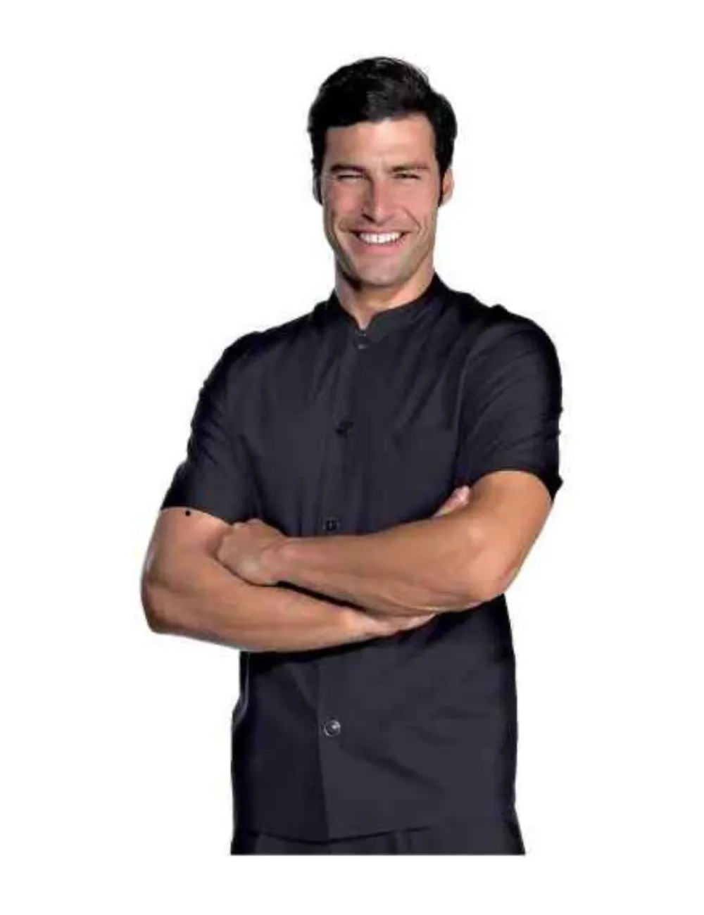 Chaqueta de cocinero coreana negra de trabajo.