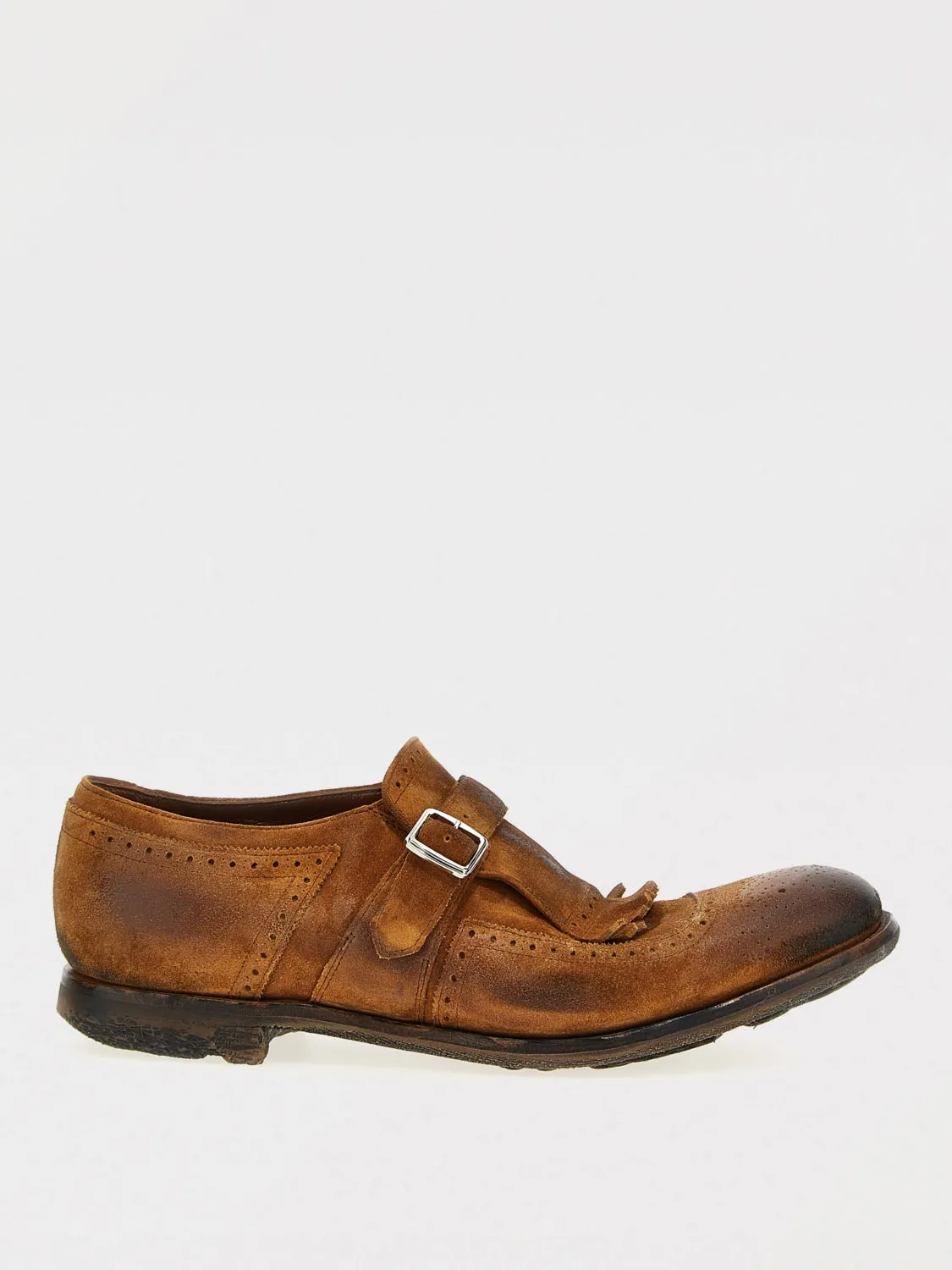 Monk Strap Shanghai Church's in camoscio used con motivo brogue