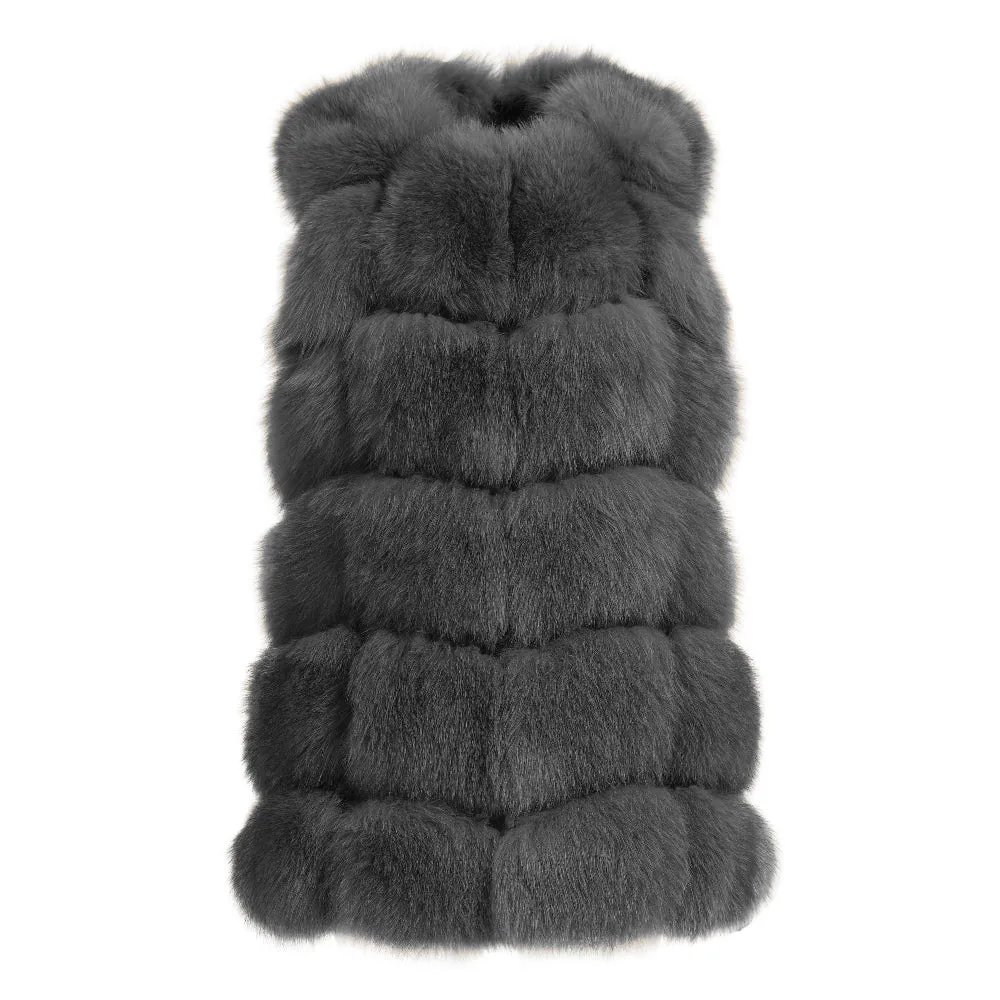 Gilet Classy Grigio Scuro in Pelliccia di Volpe
