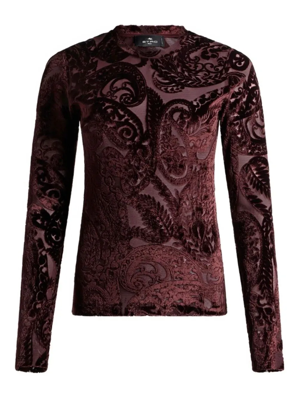 TOP A MANICHE LUNGHE IN VELLUTO CON MOTIVO PAISLEY IN JACQUARD