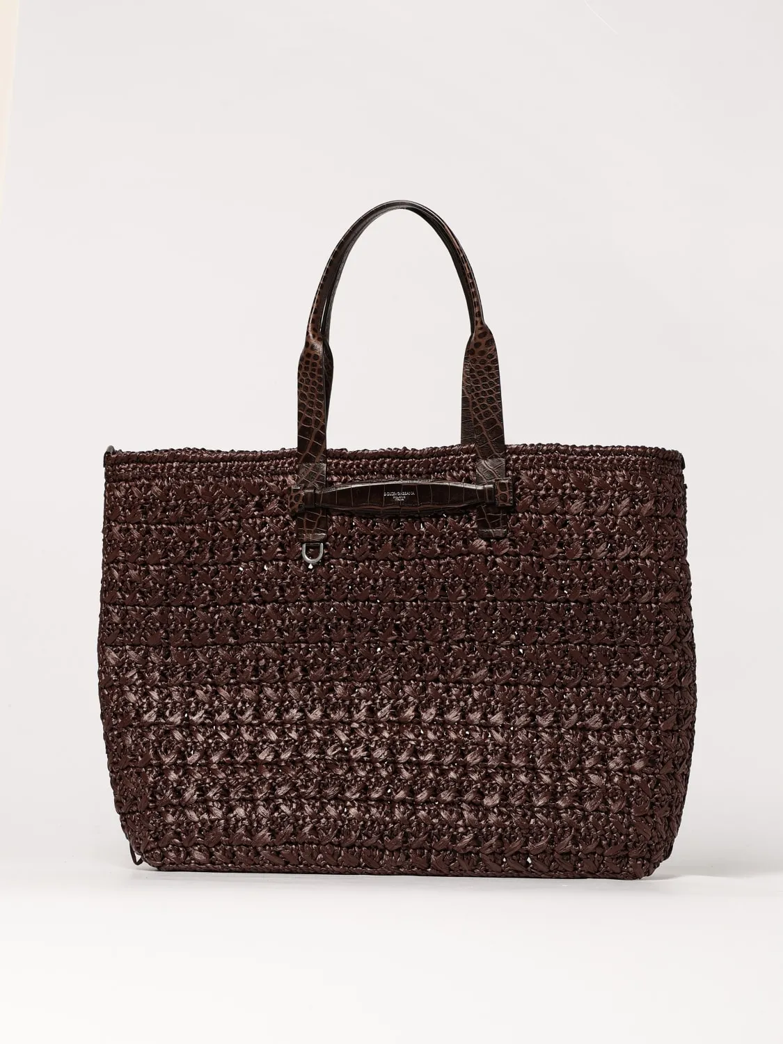 Borsa tote in rafia e pelle Dolce & Gabbana