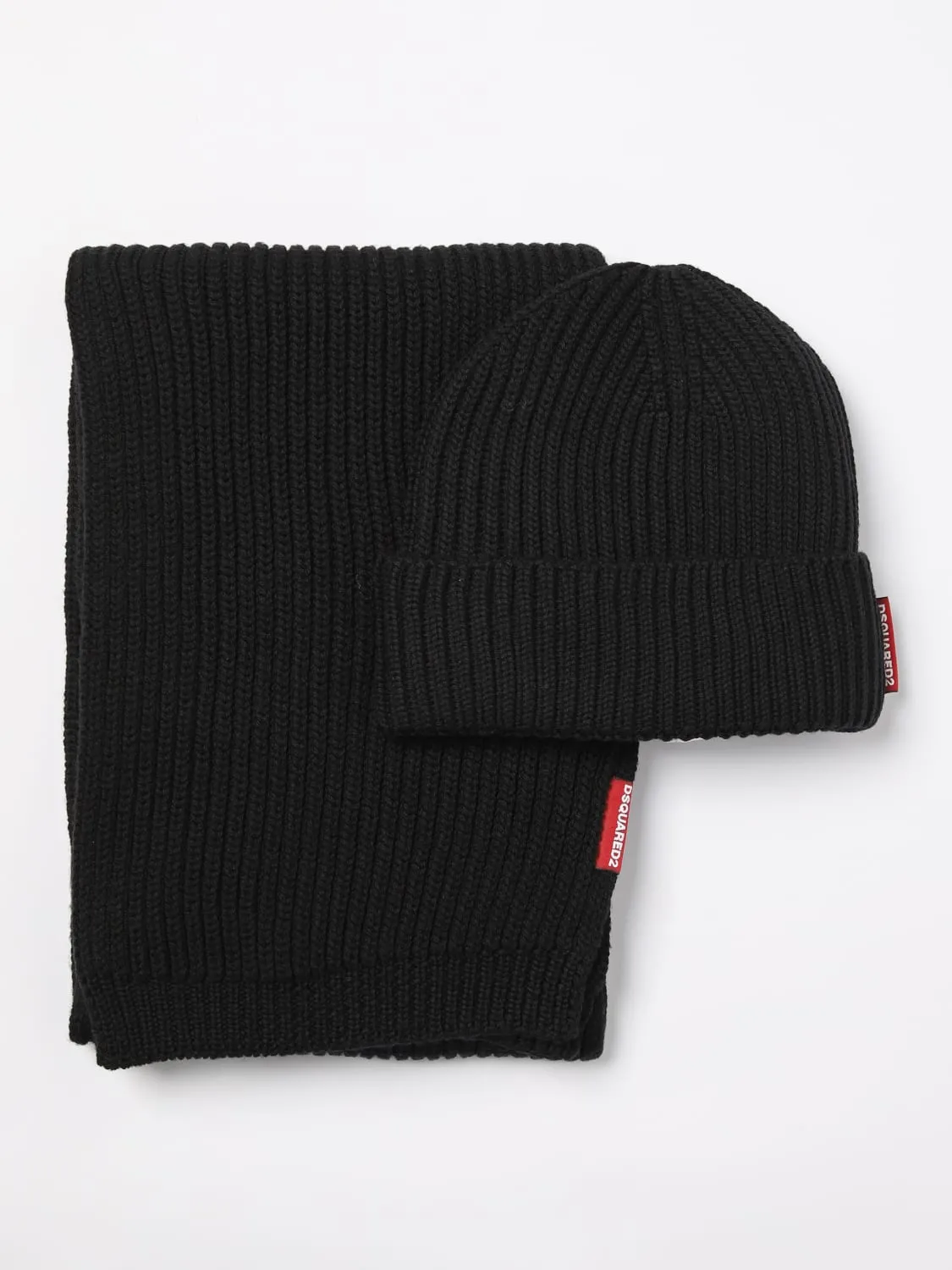 Set cappello + sciarpa Dsquared2 in lana a coste