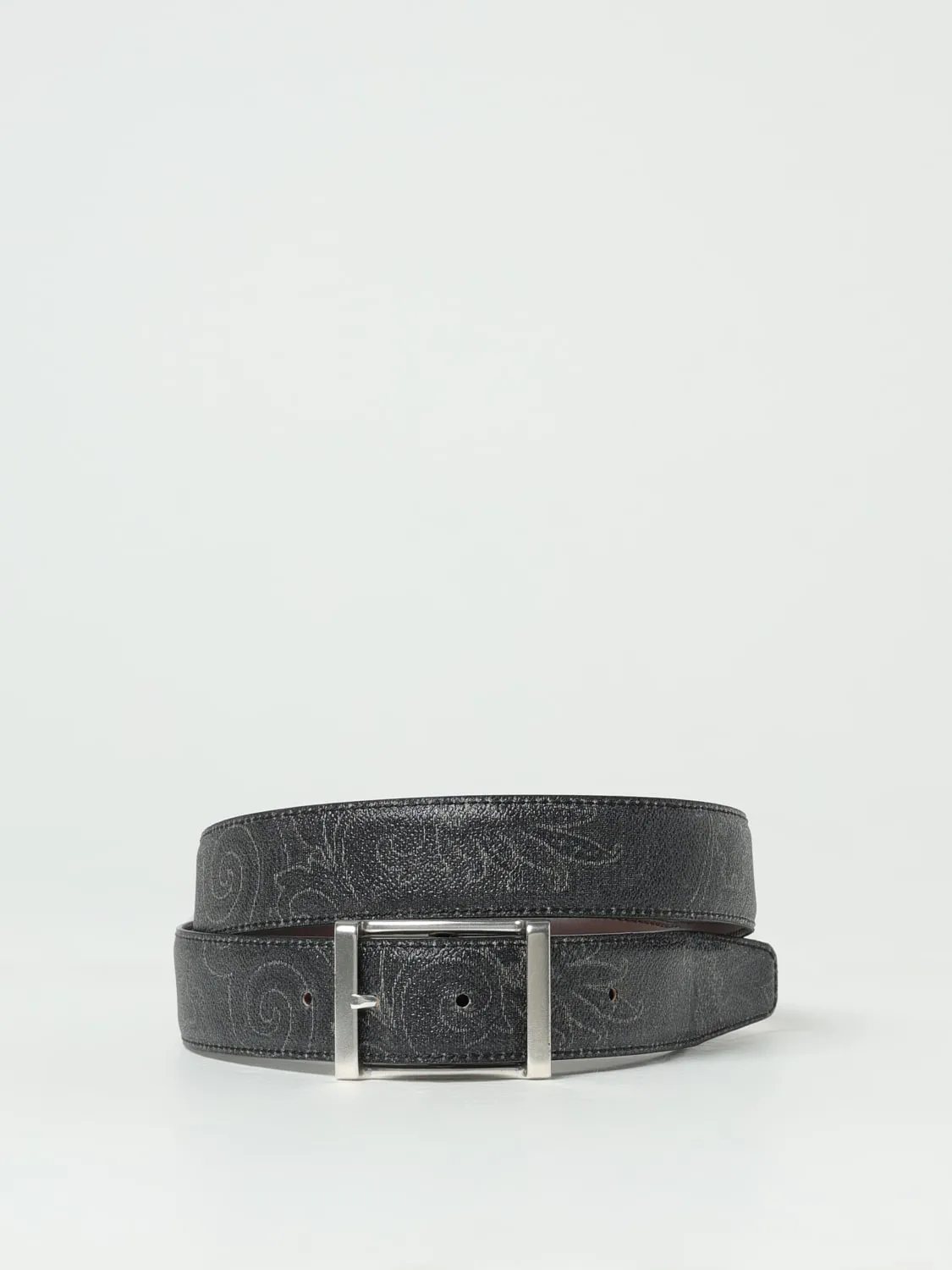 Cintura Etro reversibile in cotone spalmato Paisley e pelle