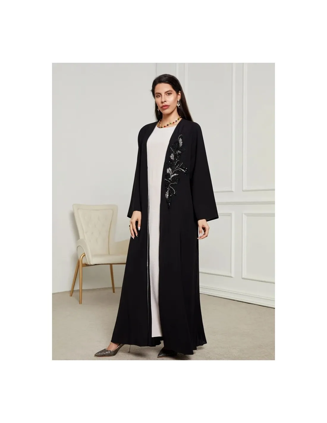 Moda Fiori Ricamo Abaya Aperto Per Le Donne Musulmane Ramadan Eid Bangladesh Kimono Etnico Abaya Kuwaiti Donne Marocchine