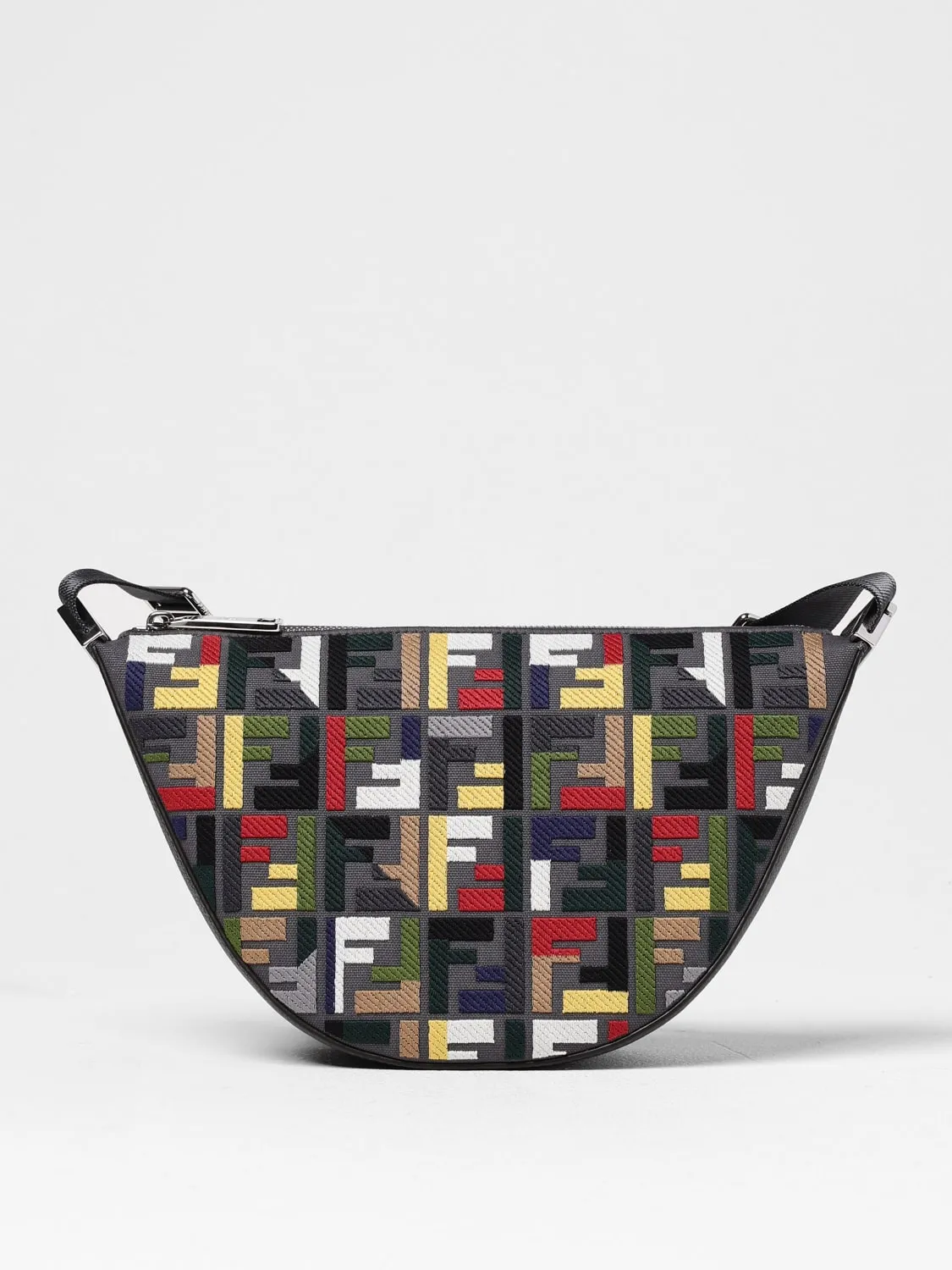 Borsa Melon Small FF Fendi in pelle e cotone jacquard