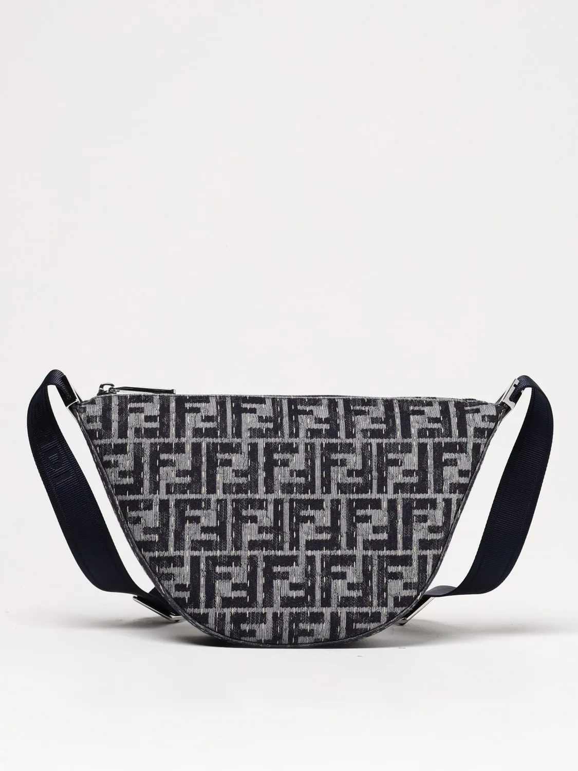 Borsa Melon Small FF Fendi in denim di cotone con lavorazione Selleria