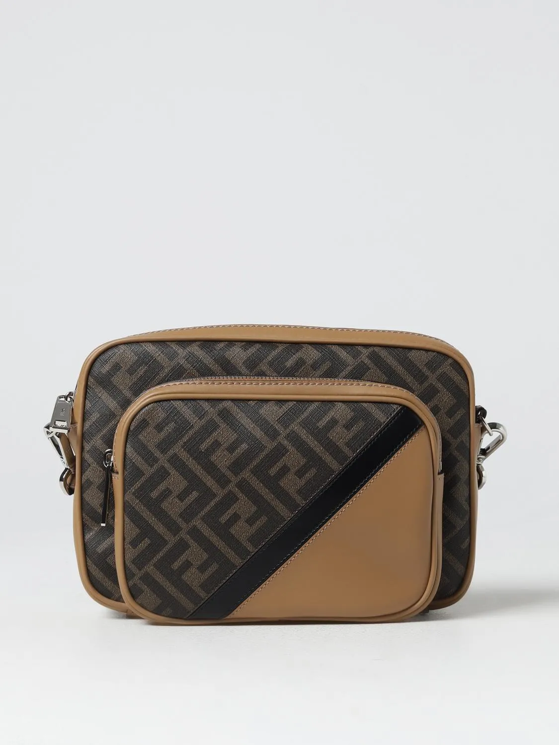 Borsa Case Duo Diagonal Fendi in cotone spalmato e pelle