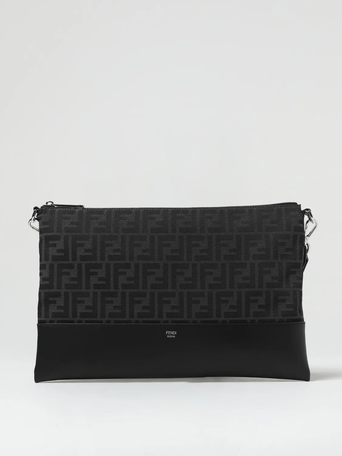 Pouch Fendi in pelle e tessuto con monogram FF jacquard