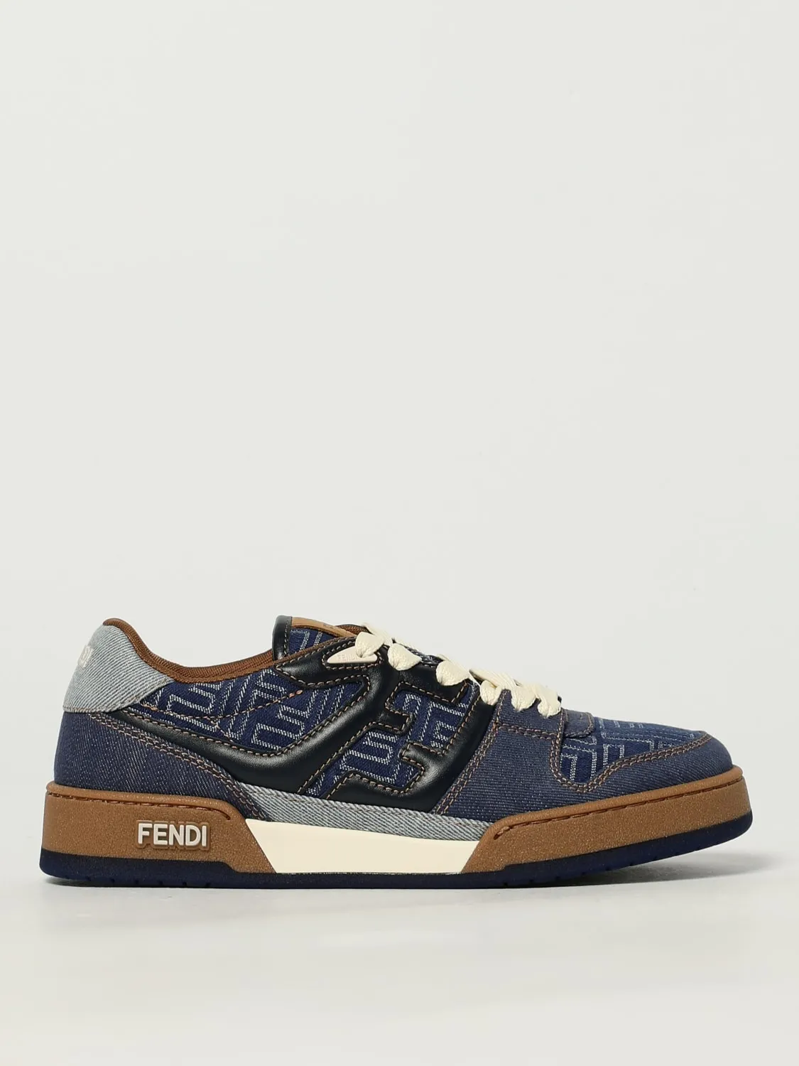 Sneakers Match Fendi in denim e pelle con monogram FF jacquard