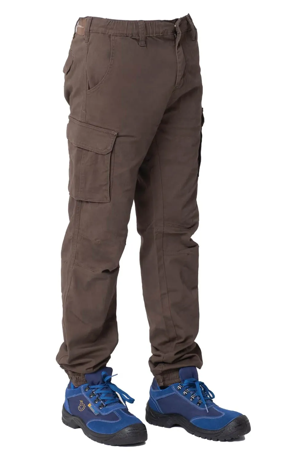 Pantalone Multitasche In Cotone Elasticizzato Marrone Bxwork