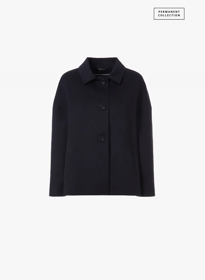 Giacca blu in cashmere e lana con collo a camicia