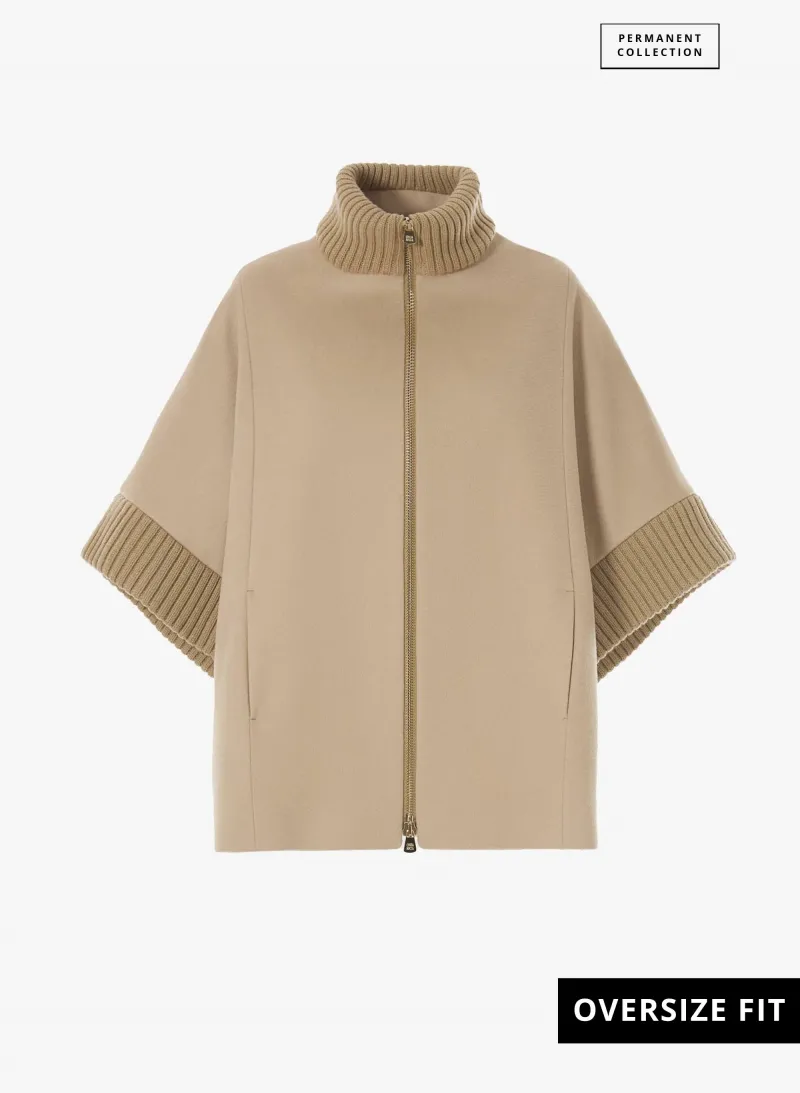 Mantella cammello chiaro con zip in pura lana