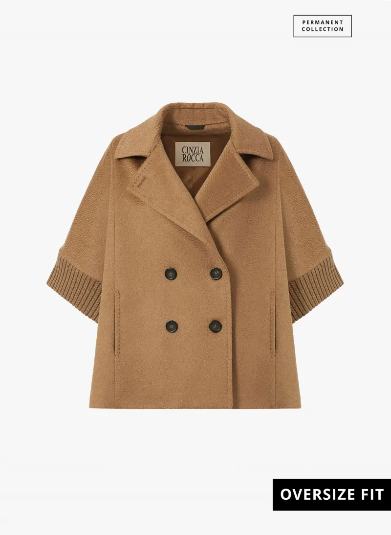 Mantella cammello in pura lana di cammello con inserti in maglia