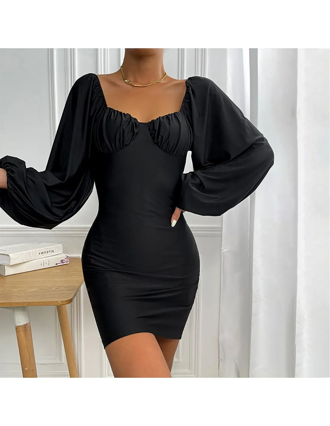 Vestito da partito sottile di nuovo modo di colore solido Vestito da donna aderente a maniche lunghe Vestito da donna elegante d