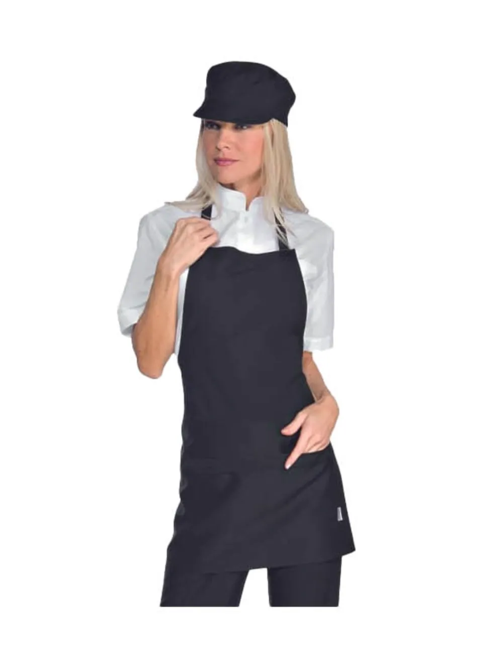 Delantal negro de mujer con peto.