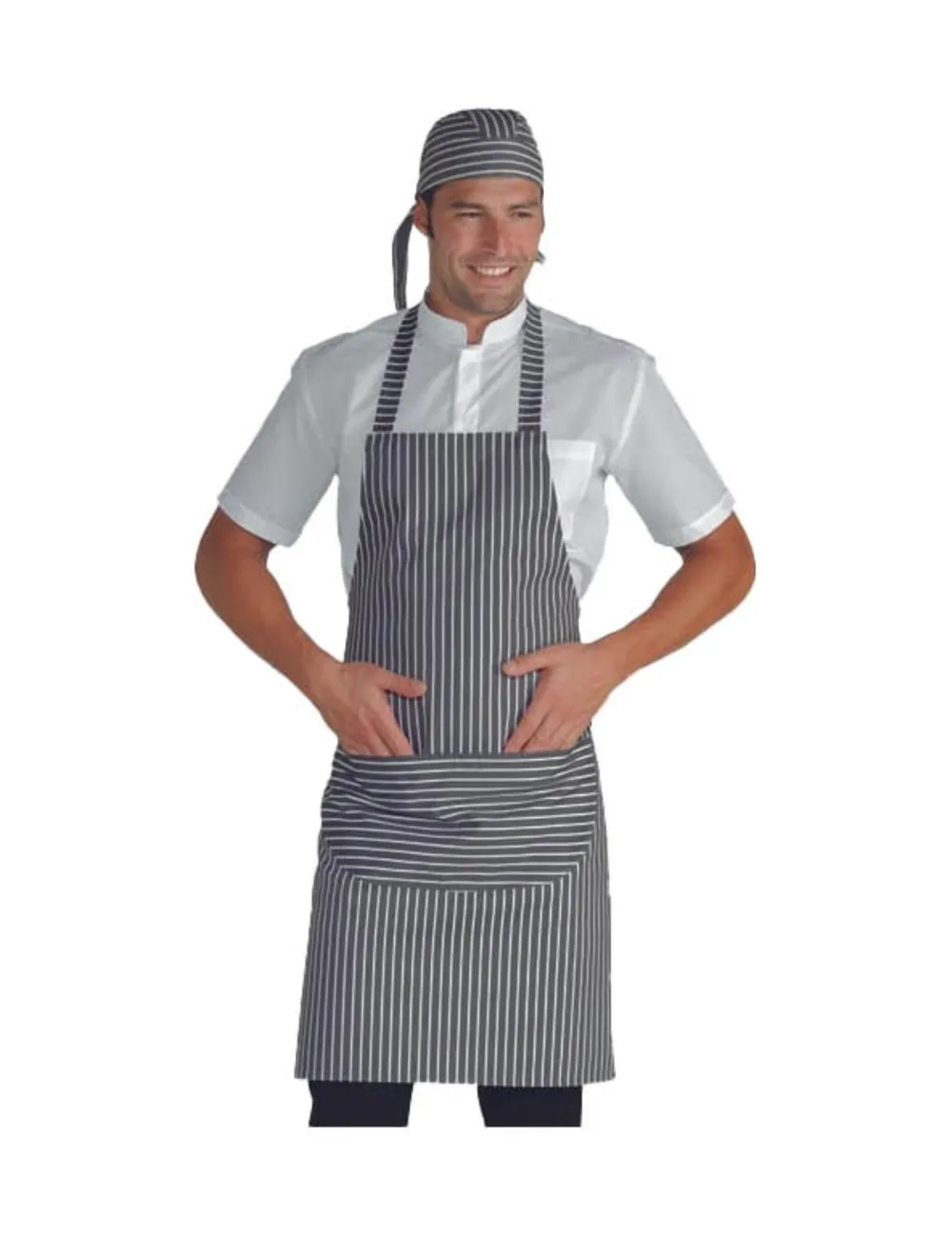 Delantal a rayas negras de tela mixta de 195 gramos Isacco.