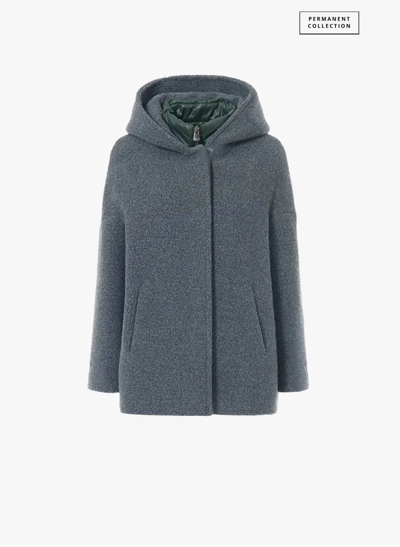 Parka corto grigio in lana con pettorina in nylon staccabile