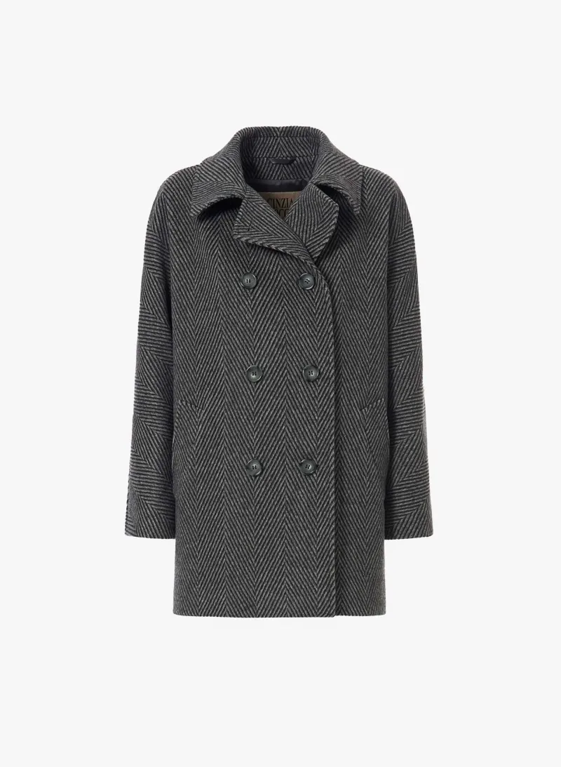 Peacoat con fantasia spigata grigia in pura lana