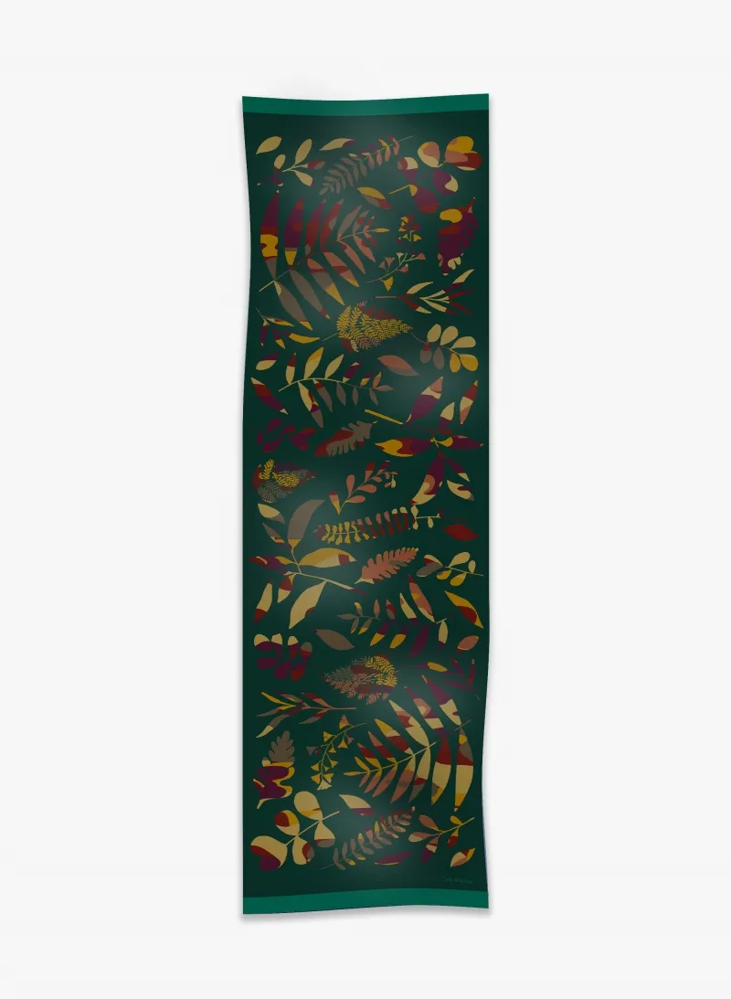 Sciarpa in lana con foglie stilizzate verde