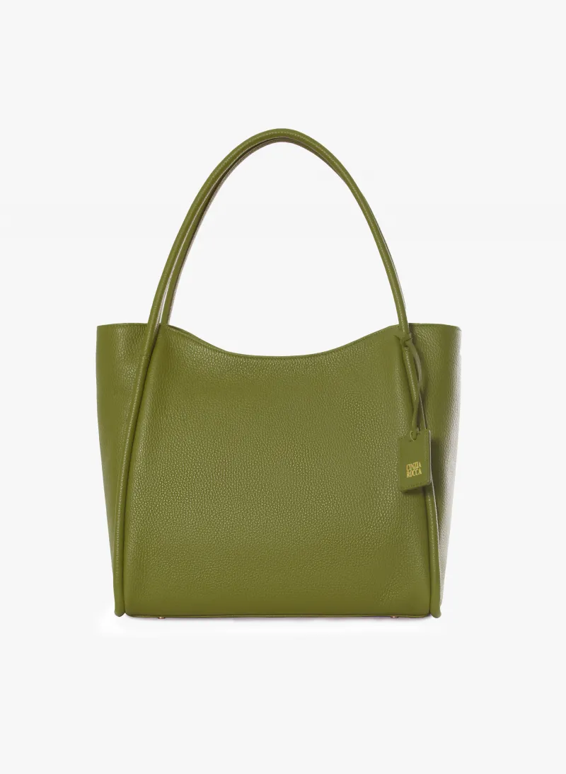 Shopper in pelle verde militare