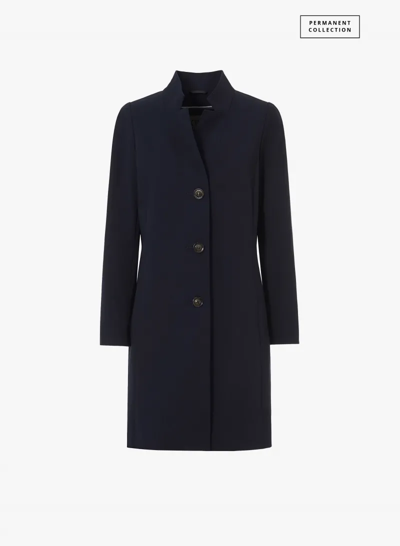 Soprabito blu in cotone stretch con collo a rever rovesciato