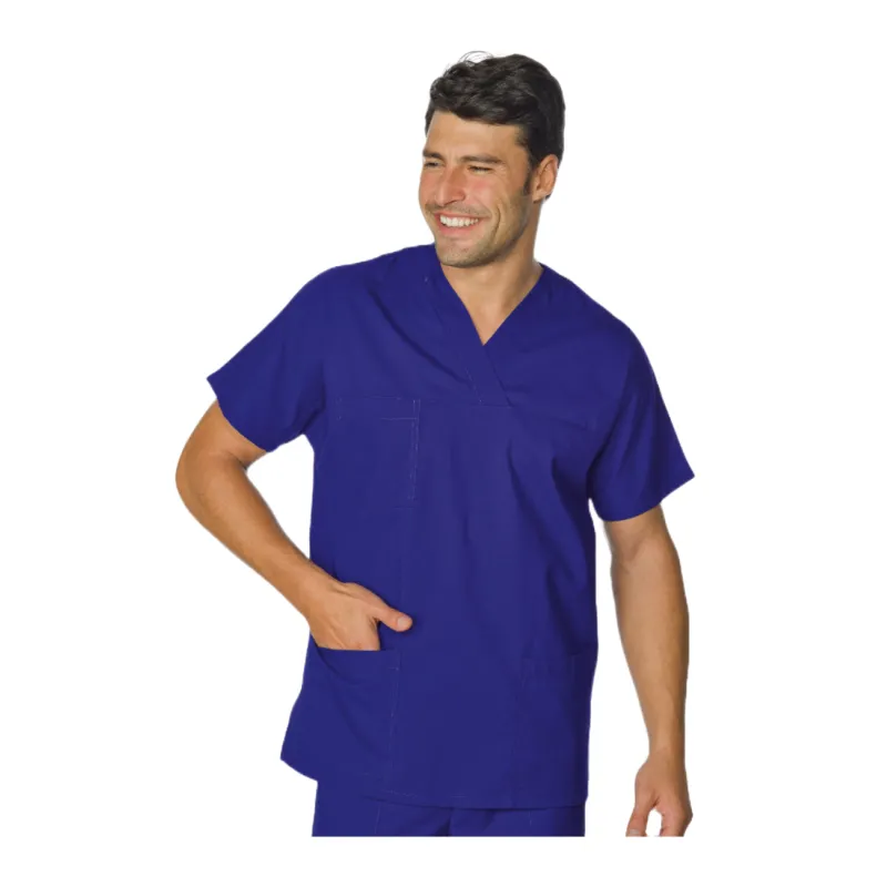 Casaca de médico de algodón con escote en V de 185 gramos para el trabajo.