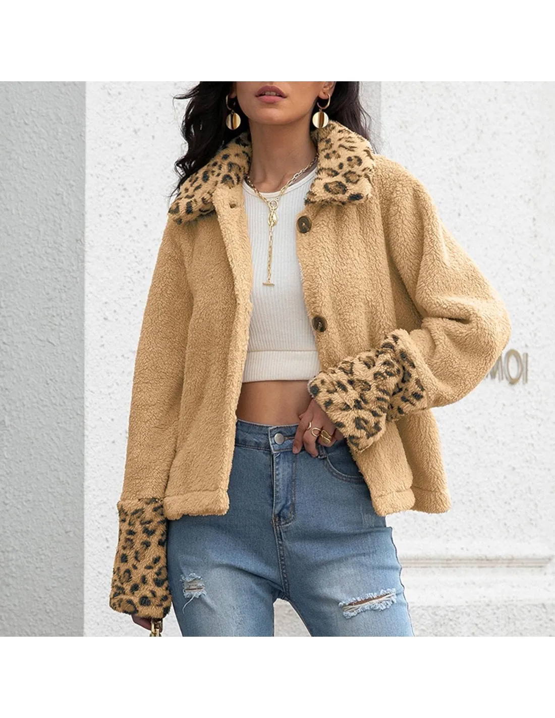 Winter Thickened Lamb Wool Coats Women Outwear Lapel Collar Double Faced Fleece Color Contrast Tops Autumn Winter Fleece