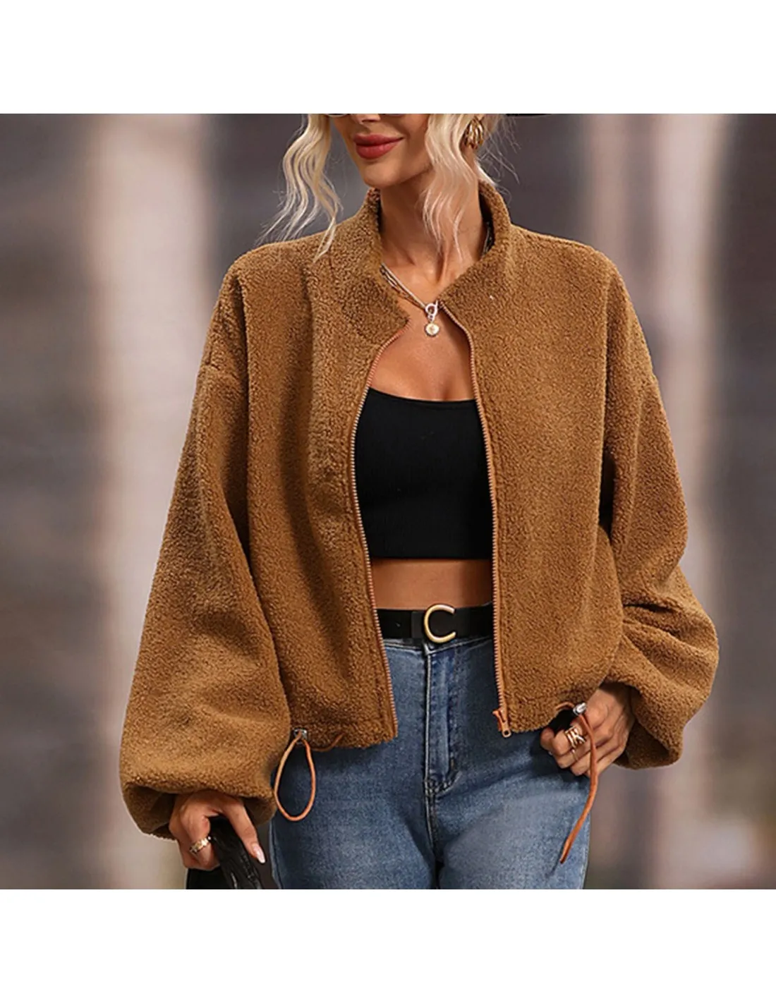 Winter Warm Wool Plush Coat Women Casual Solid Color Long Sleeve Jackets Fleece Pullover Zipper Jackets Fleece Tops For