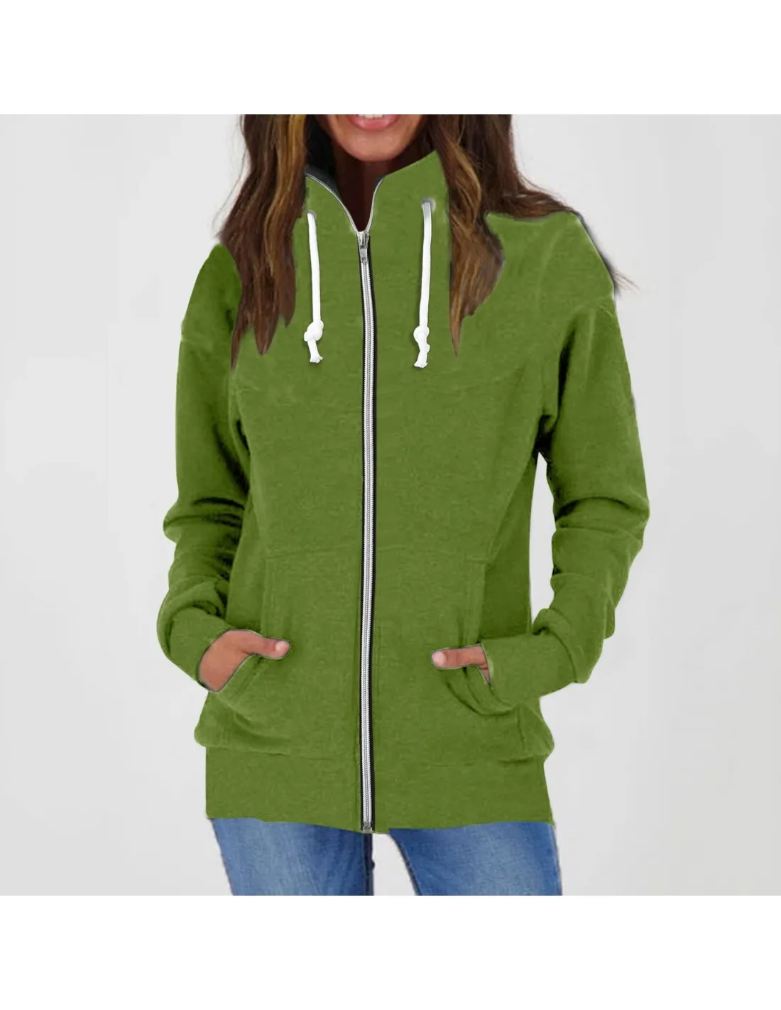 Women Autumn Winter Long Sleeve Fleece Warm Hoodless Stand Collar Solid Color Zip Jacket Womens Warm Up Jacket