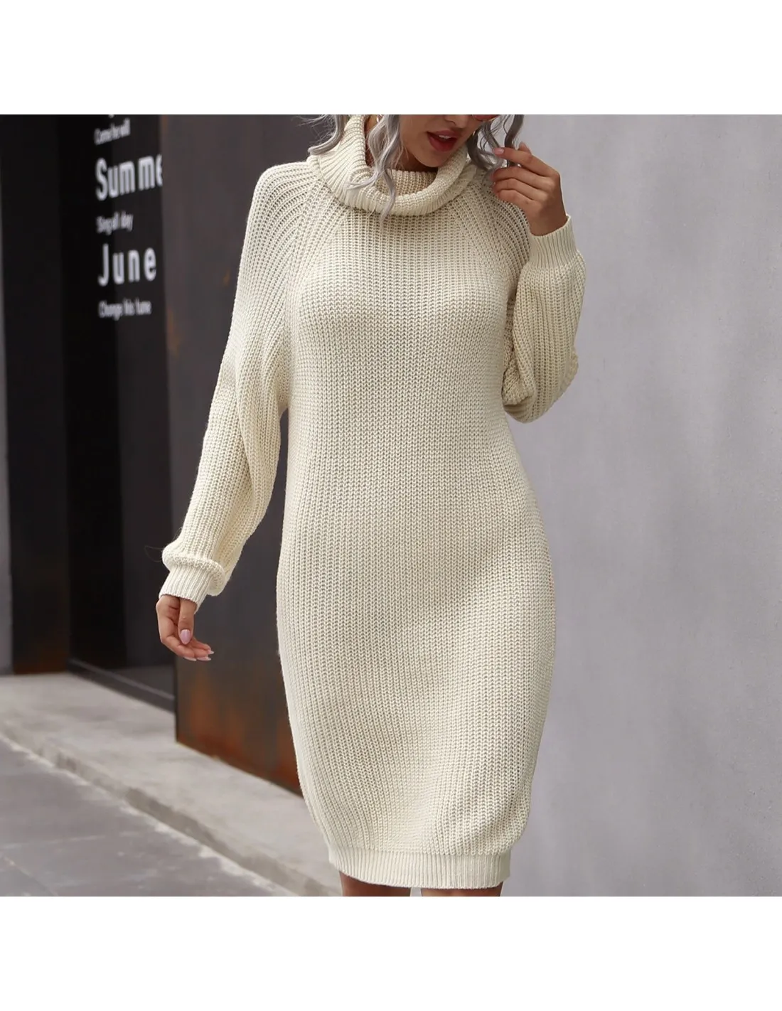 Women Causal Long Sleeve Turtleneck Sweater Dress 2022 New Autumn Winter Dress Lady Solid Color Ol Style Straight Knitte